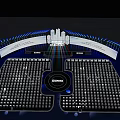 Modern Stage Design With LED Screens Blue Lighting Colorful Beams And Audience Seats
