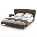 Modern Double Bed With Brown Headboard White Bedding Pillows And Nightstand 3d model