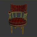 Classic Single Armchair With Red Upholstery Wooden Armrests And Tufted Backrest
