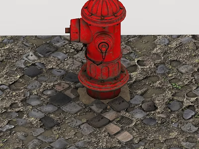 Vintage Red Fire Hydrant As Public Facility On Stone Paved Ground 3d model