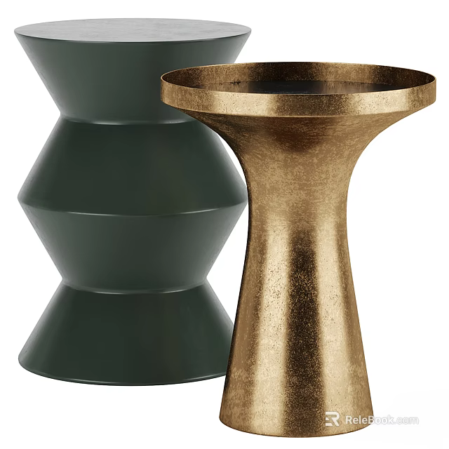 Modern Dark Green and Gold Minimalist Side Tables with Sleek Curved Design 3d model 