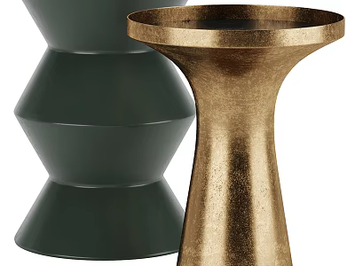 Modern Dark Green and Gold Minimalist Side Tables with Sleek Curved Design 3d model