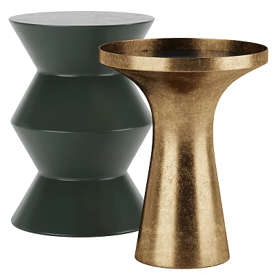 Modern Dark Green and Gold Minimalist Side Tables with Sleek Curved Design 3d model