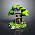 Enchanting Tree Tower Building With Green Foliage Stone Path And Wooden Door