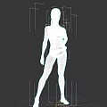 Woman in Orange Bikini Standing in 3D Model Pose with Gray Background