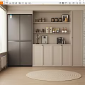 Modern Light Beige Wine Cabinet With Open Shelves And Wine Bottles In Kitchen