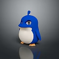 Cute Blue Cartoon Penguin Toy With White Belly And Orange Feet On Reflective Gray Background