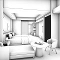 Elegant Modern Hotel Room Interior With White Bed Sofa And Round Coffee Table 3d model