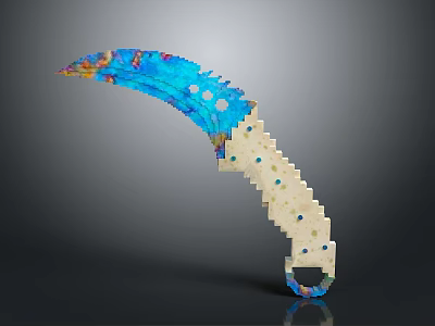 Curved Weapon Knife With Colorful Blade Light Handle And Decorative Holes 3d model