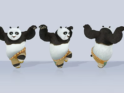 Kung Fu Panda Game Movie Character In Different Action Poses With Yellow Pants 3d model