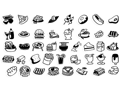 Black And White Hand Drawn Food Icons As Creative Wall Decor Art Pieces 3d model