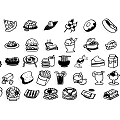 Black And White Hand Drawn Food Icons As Creative Wall Decor Art Pieces