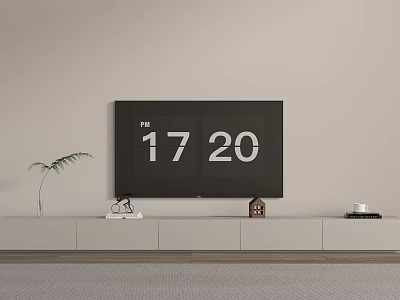 Modern TV Stand With Flat Screen TV Green Plant And Decorations In Living Room 3d model