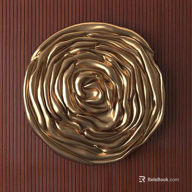 Brown Vertical Striped Background Wall With Golden Rose Shaped Decorative Ornament 3d model 