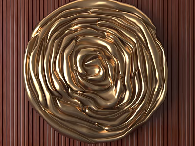 Brown Vertical Striped Background Wall With Golden Rose Shaped Decorative Ornament 3d model