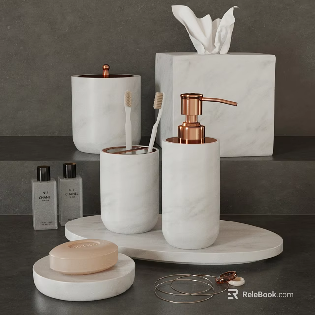 Shower Sauna Bathroom Accessories With Marble Design And Copper Accents Modern Style 3d model 