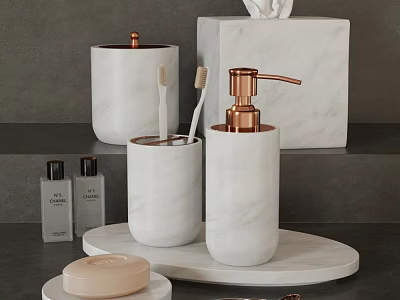Shower Sauna Bathroom Accessories With Marble Design And Copper Accents Modern Style 3d model