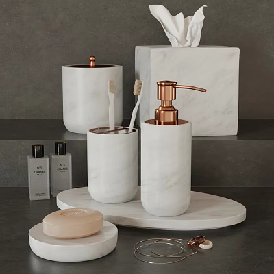 Shower Sauna Bathroom Accessories With Marble Design And Copper Accents Modern Style 3d model