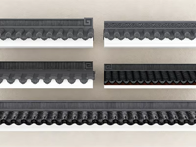 Architectural Decorative Components With Various Ornate Patterns And Dark Textured Surfaces 3d model