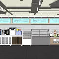 Modern Restaurant Interior With Beverage Station Refrigerated Pastry Display Case And Counter