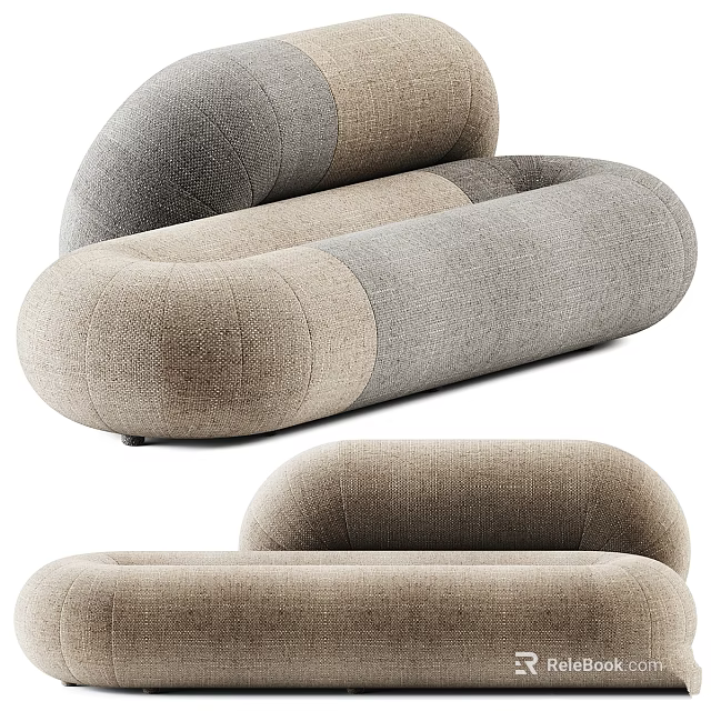 Modern Curved Sofa With Grey And Beige Fabric Upholstery For Living Room Interior Design 3d model 
