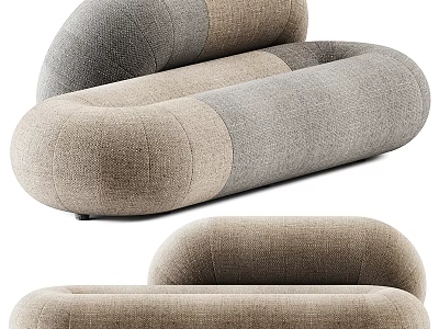 Modern Curved Sofa With Grey And Beige Fabric Upholstery For Living Room Interior Design 3d model