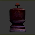 Ornate Red Decorative Storage Jar With Intricate Pattern Lid And Base