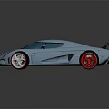 Blue Sports Car With Sleek Design Red Rims Rear Spoiler And Blue Windows
