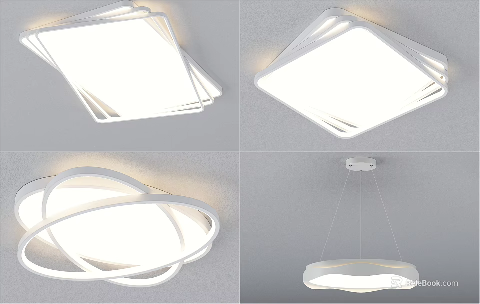 Modern Stylish Ceiling Lights With Sleek Geometric Shapes And Circular Ring Designs 3d model