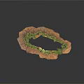 Modern Natural Landscape Model With Brown Rock Formation And Lush Green Grass