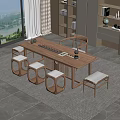 Modern Chinese Style Solid Wood Tea Table and Chairs with Natural View 3d model