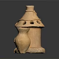 Ceramic Owl Sculpture With Small House Design And Decorative Vase