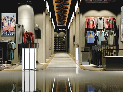 Modern Clothing Store Interior With Display Racks Tshirts Sweaters And Spacious Aisle 3d model