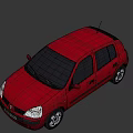 3D Rendered Red Four Door Hatchback Car With Silver Wheels And Dark Background
