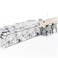 Modern Dining Table Set With Wooden Top Light Green Chairs And Marble Cabinet