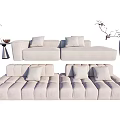 Modern Beige Sectional Sofa With Plush Cushions Side Table And Decorative Plants 3d model