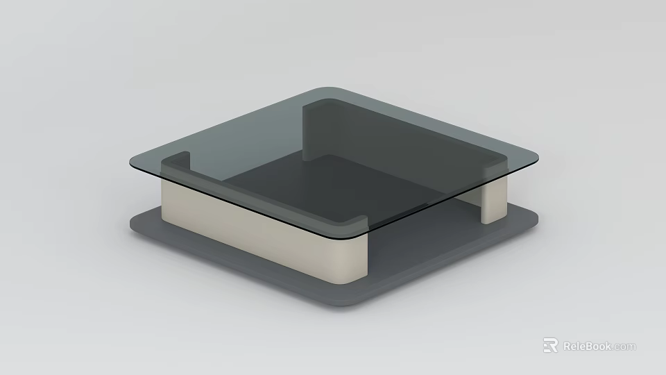 Modern Coffee Table With Glass Top And Gray Beige Base Structure Design 3d model