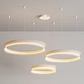 Modern Ring Shaped Pendant Lights Illuminated Hanging From Ceiling In Contemporary Interior 3d model