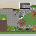 Garden Courtyard Landscape With Arched Gate Paved Patio Green Lawn And Colorful Plants