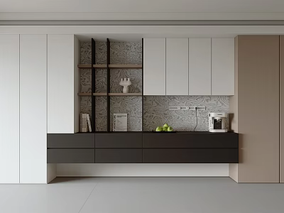 Modern Bookcase Interior Design With White Black Open Shelves And Decorative Storage 3d model