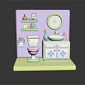 Miniature Bathroom Interior With Toilet Vanity Mirror Shelf And Decor Items