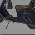 Dark Blue Scooter With Brown Seat Light Colored Bag Black Basket And Tire