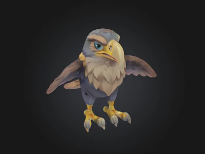 Cartoon Style Eagle Character With Spread Wings And Yellow Claws 3d model