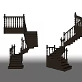 Black Staircase With Intricate Railing Design And Multiple 3D Model Angles 3d model