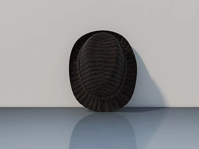 Brown Woven Hat Placed On Smooth Gray Countertop Against White Wall 3d model