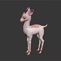 White Fawn with Black Antlers and Pink Patterns Standing Gracefully on Dark Background
