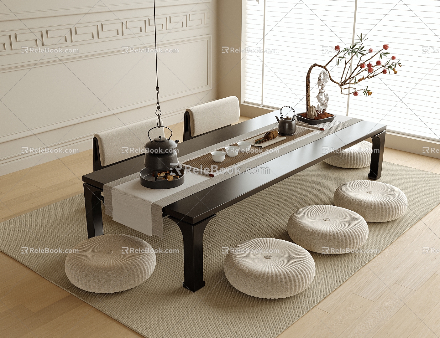 Modern Tatami Tea Table and Chair Tea Set Ornaments Stool model