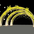 City Themed Event Entrance Arch With Golden Star Decorations And Hanging Ornaments