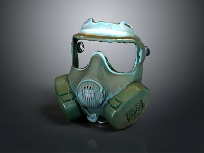 Fire Protection Equipment Green Gas Mask With Transparent Face Shield And Dual Filter Canisters 3d model