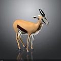 3D Light Brown Antelope Featuring Dark Back Stripe Curved Horns And Reflection On Dark Background